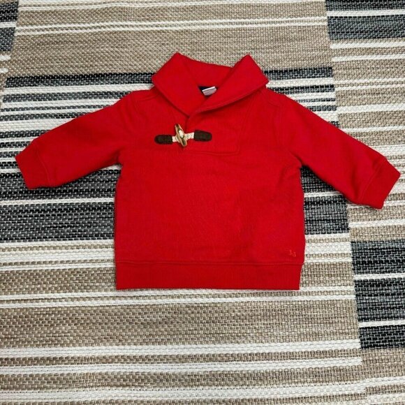 Janie And Jack Boys Sweatshirt Cozy Shawl Collar Pullover Holiday Red 3-6 Months - Picture 1 of 9